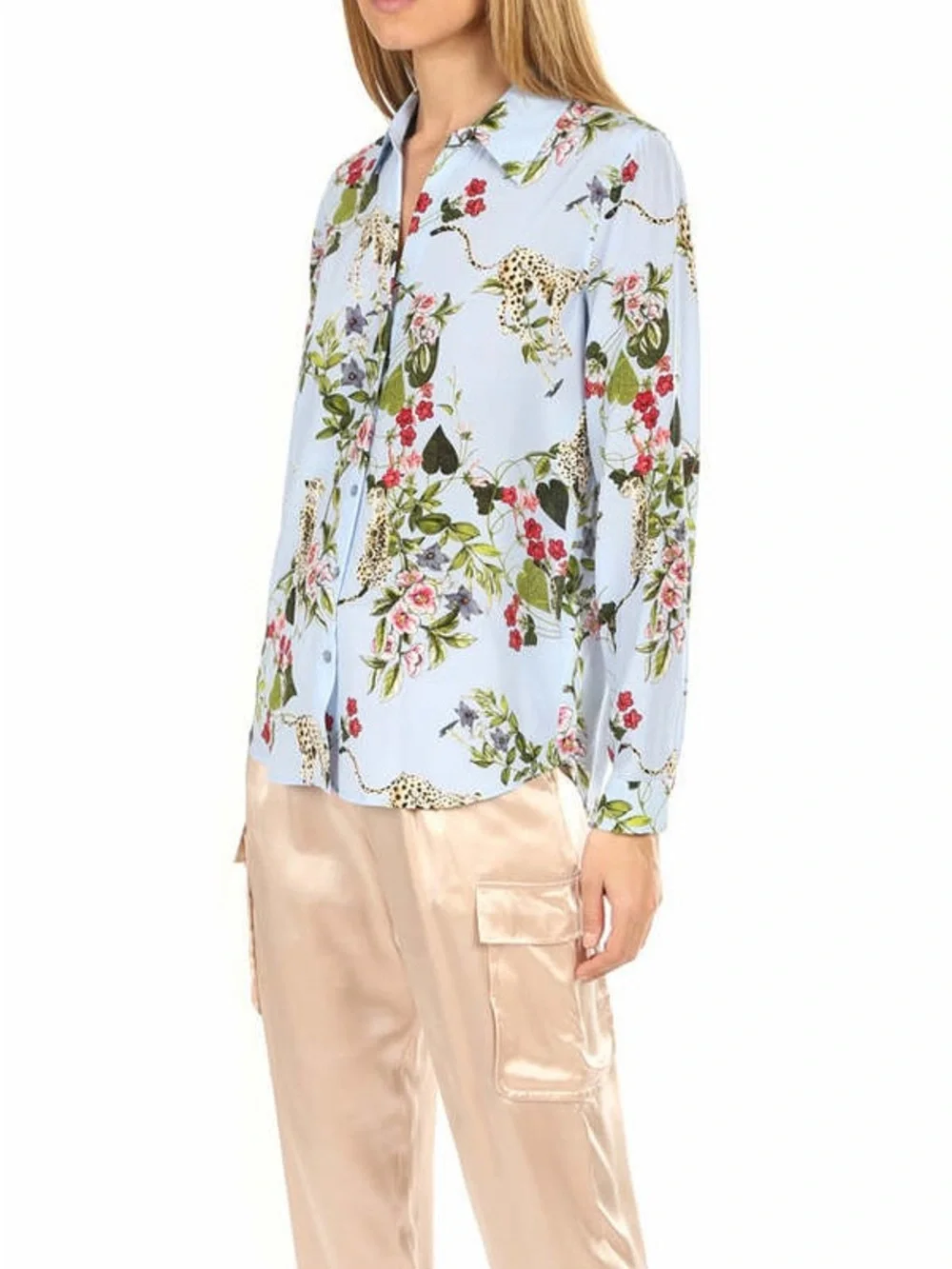 L'Agence Nina Long Sleeve Blouse in Sky Blue Jungle